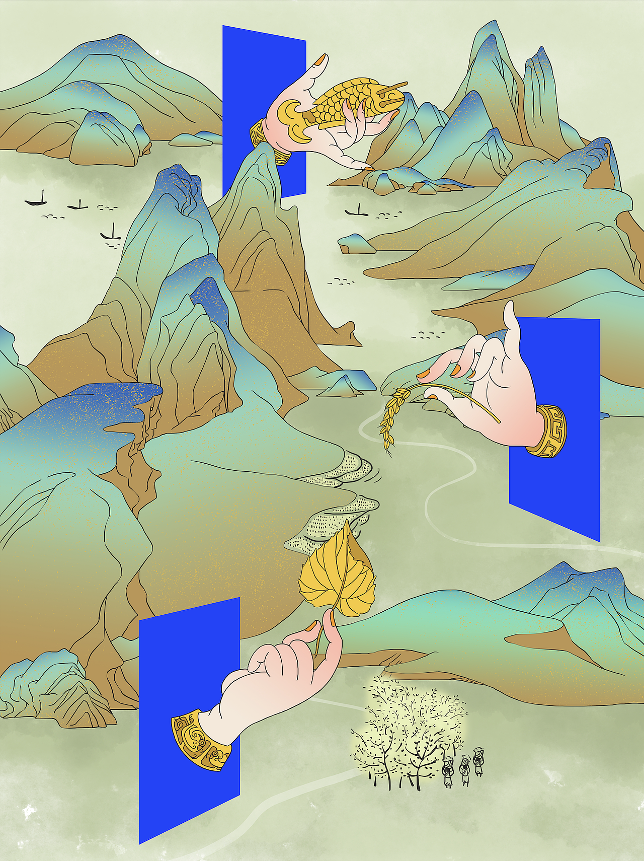 古蜀之光 五彩神鸟 三星堆祭祀文化金沙太阳神鸟插画