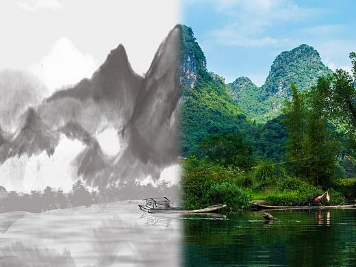 ps合成 山水墨画