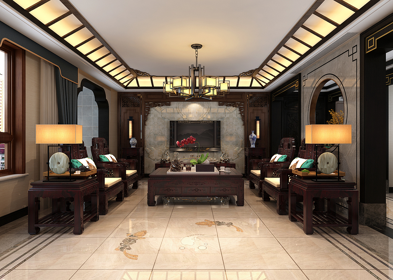 石家庄国宾一号197平米中式装修效果图|空间|家装设计|何易妍室内设计