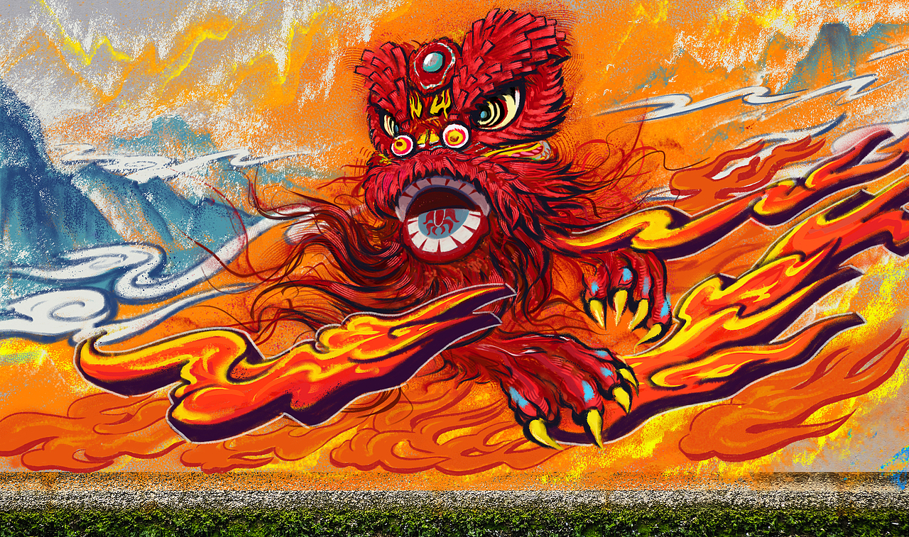 南狮涂鸦稿（图ZMjIxMjc3Njk2） - 新锐潮流插画 - 站酷设计师leye原创素材 - 站酷ZCOOL