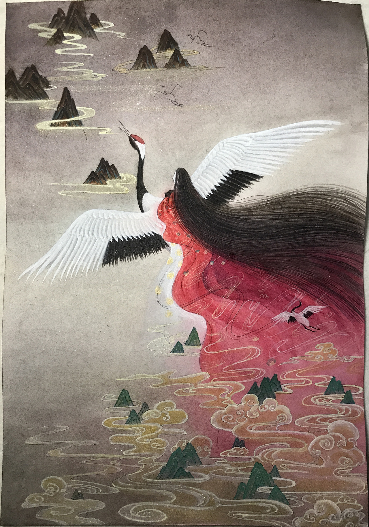 乘鹤而去的杨贵妃(附步骤)|纯艺术|绘画|傲雪红梅的地盘 - 原创作品