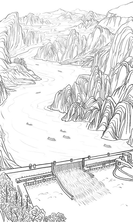 长江三峡水墨画