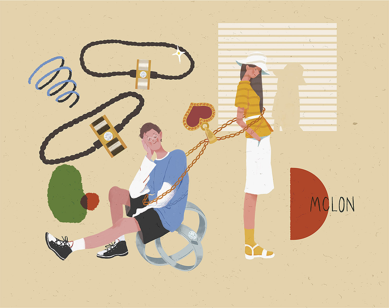 七夕插画海报 情人节插画 珠宝插画