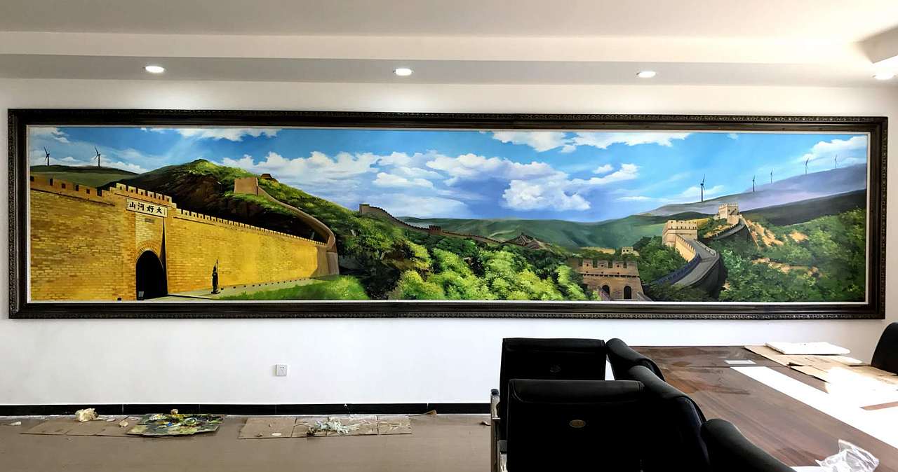 秦筑长城万里连云际—巨幅餐厅长城风景原创墙体彩绘（图ZMTY0Mjg4Nzg0） - 新锐潮流插画 - 站酷设计师北京墙绘3D画原创素材 - 站酷ZCOOL