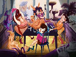 插畫－《寵物店的麻將局》