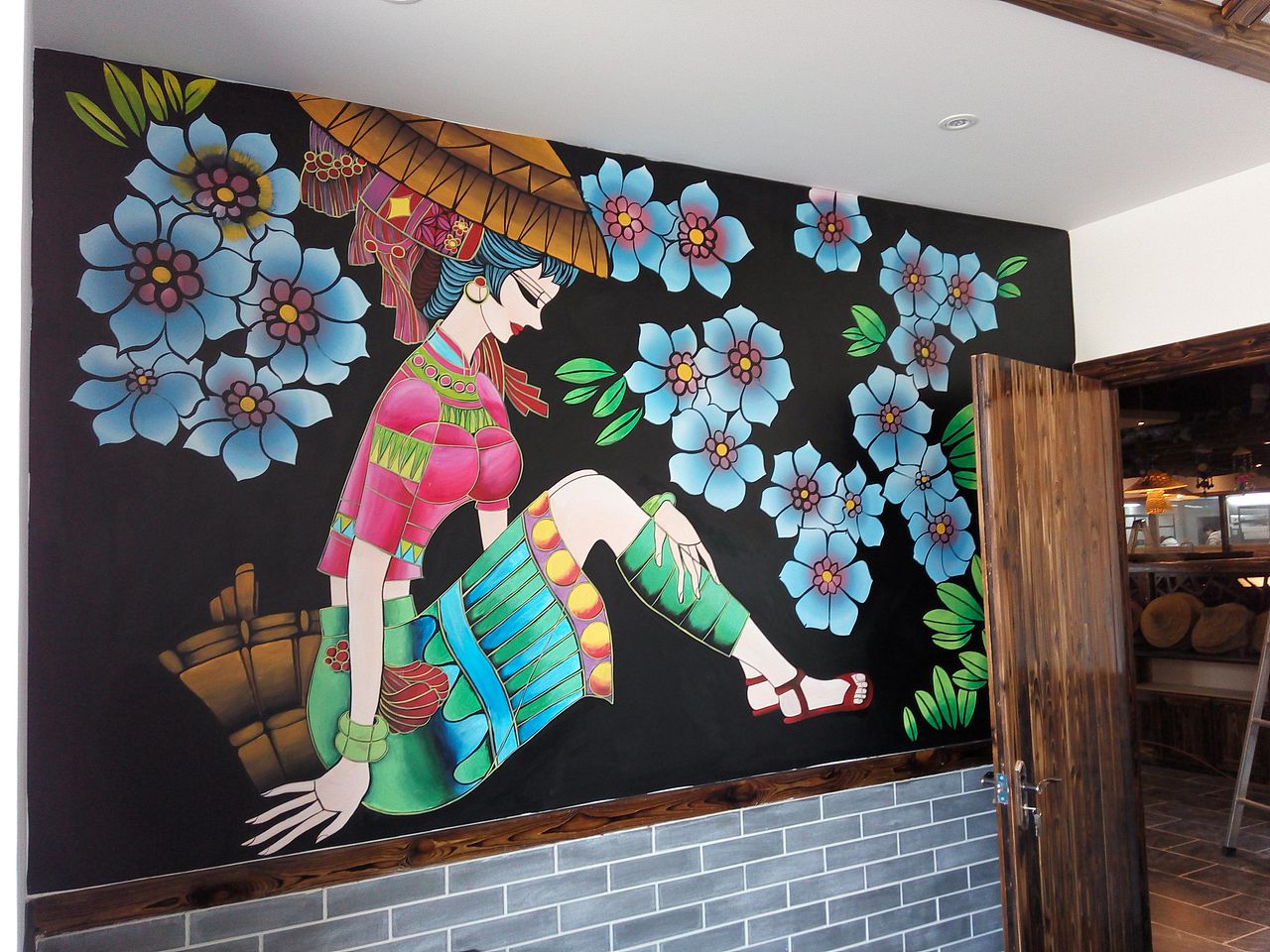 一组傣族风情墙绘作品