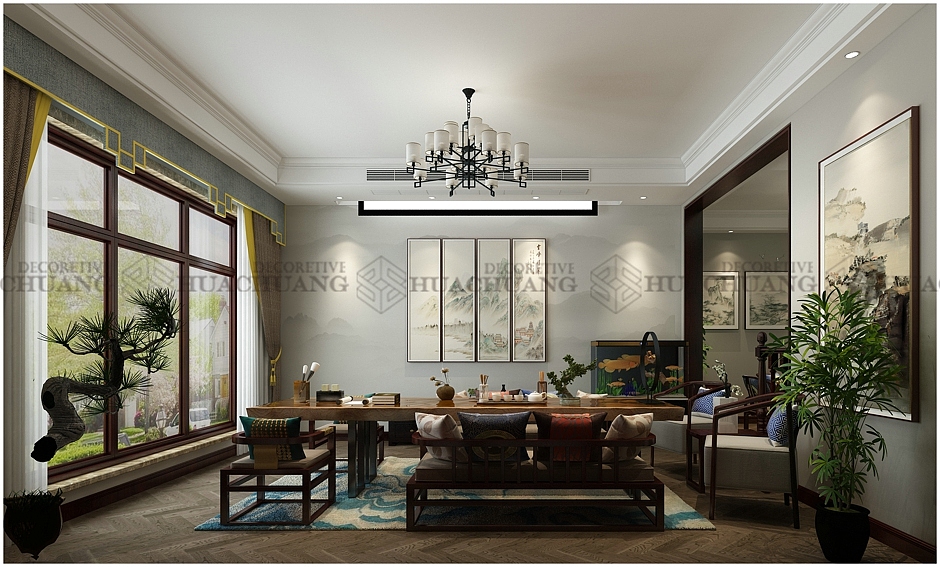 济南银丰悦珑府·玫瑰园280平别墅设计效果图|中式风格