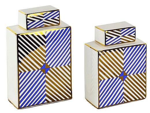 星派家居-现代轻奢白蓝金几何陶瓷装饰罐摆件