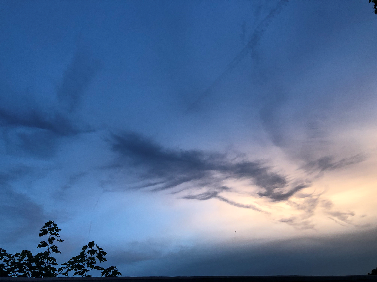 夏-奔跑后大汗淋漓的傍晚天空飘着一缕光