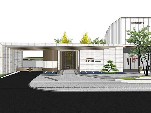 朗基天域现代售楼部景观SU模型下载