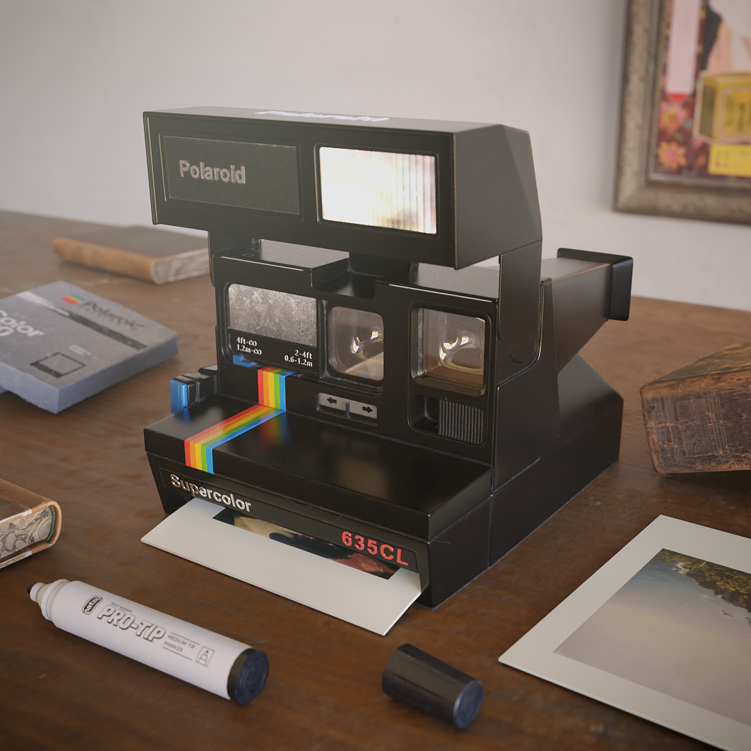 Polaroid 635CL 宝丽来拍立得相机 - Blender渲染