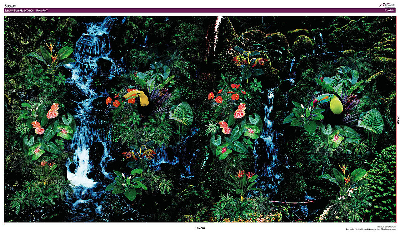 热带植物花鸟数码印花夹克设计