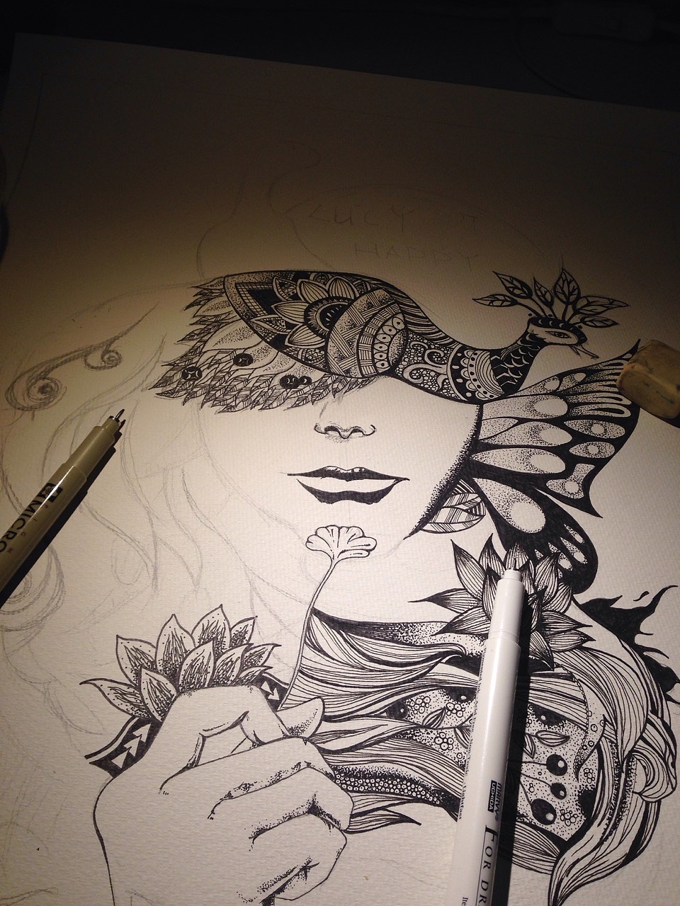 母亲黑白线条装饰画