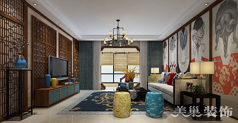 正商书香华府180平四室两厅新中式装修案例——效果图