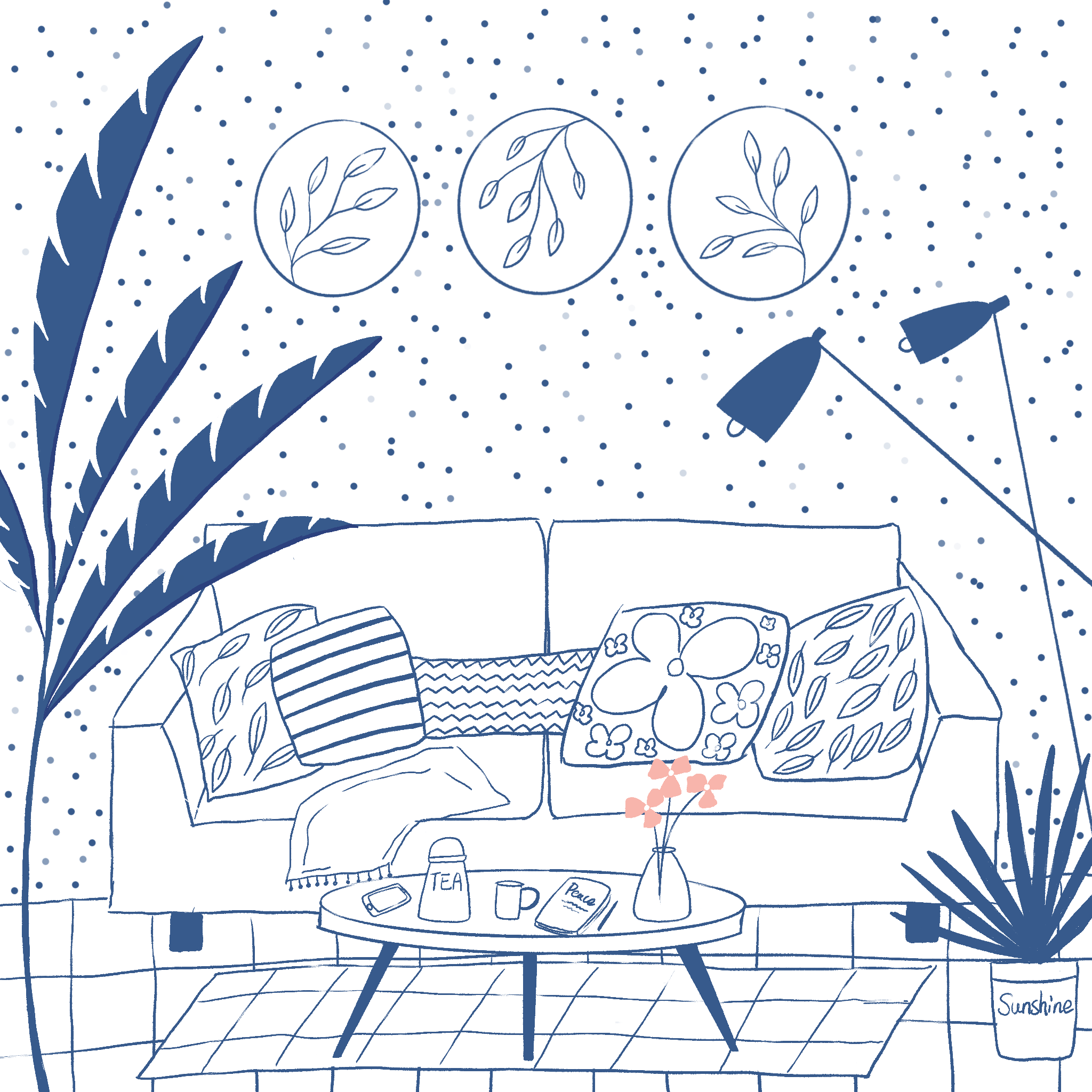 sunshine的蓝白插画线条作品集