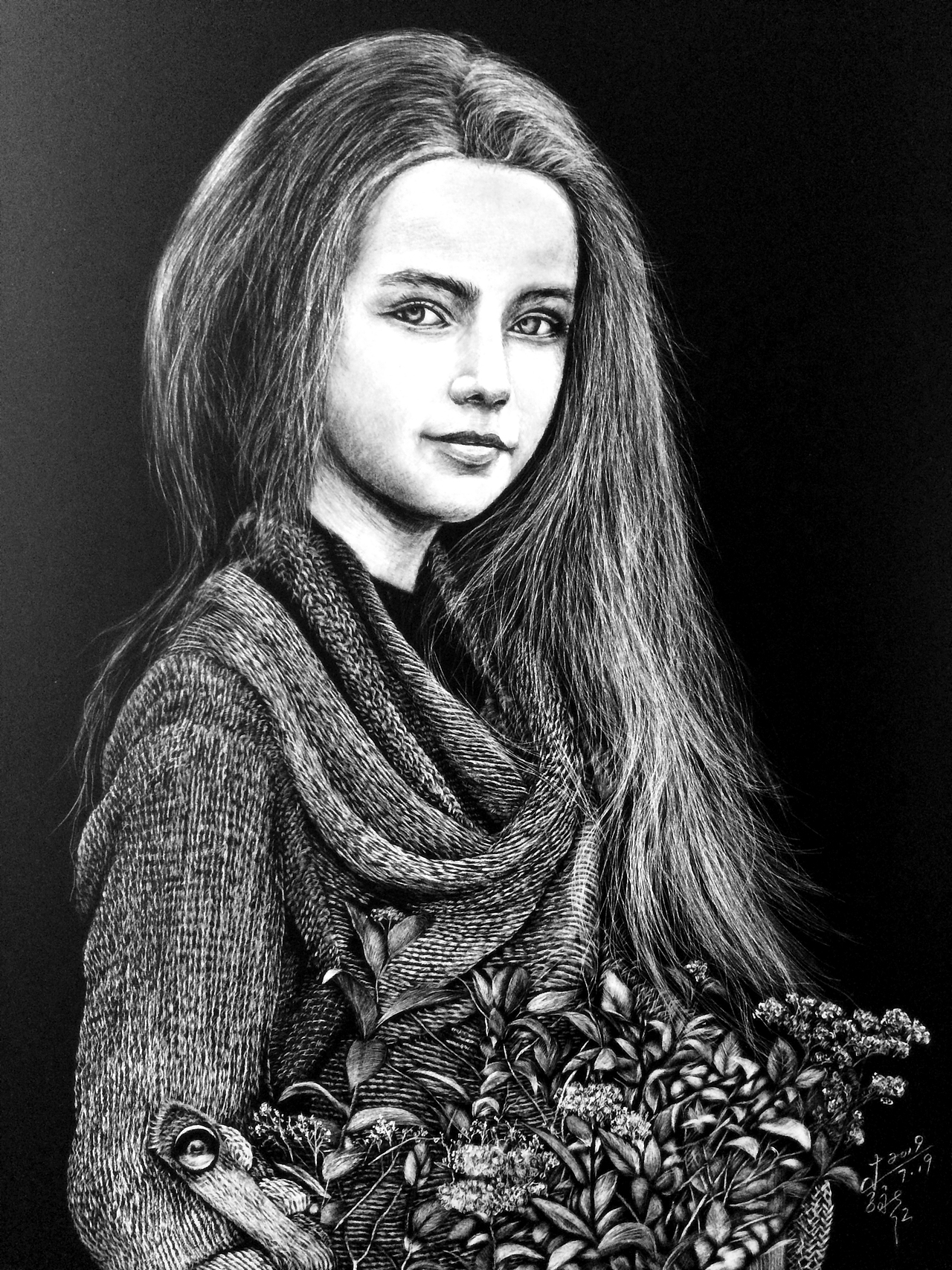 李子哥刮画作品《芳华》