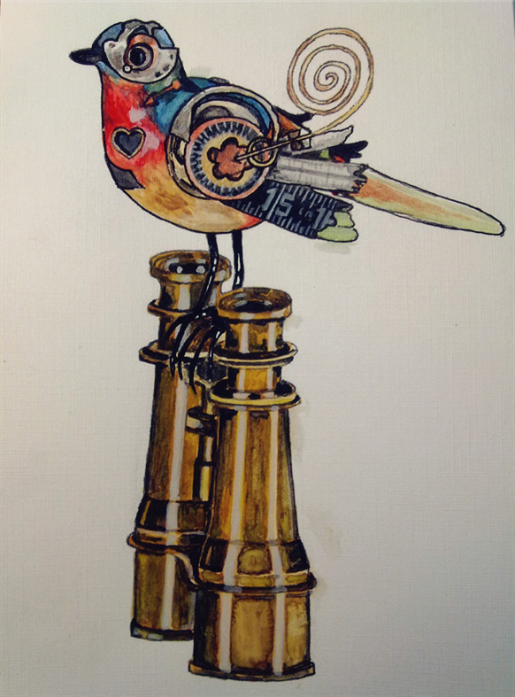 把喜欢的一组朋克鸟照片画成了水彩的