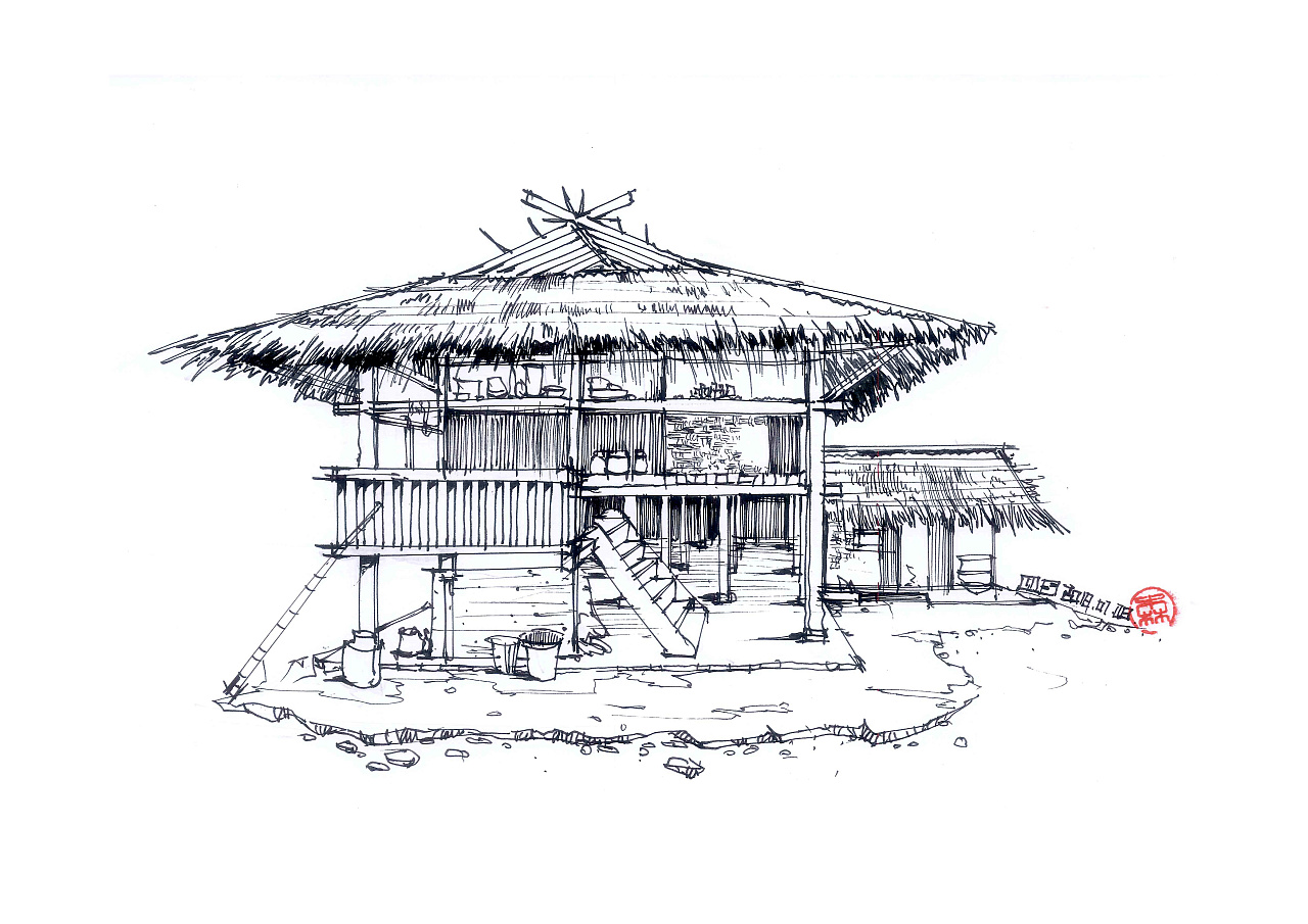 傣族民居手绘图片