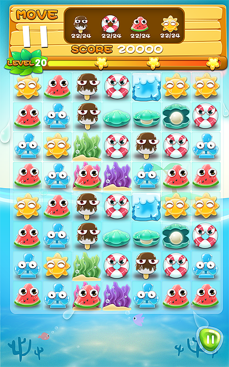 夏天清爽海洋风三消游戏（图ZMzAwMDM3NTY=） - 游戏UI - 站酷设计师旋转跳跃起灰原创素材 - 站酷ZCOOL