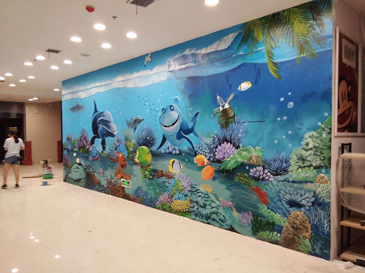 海洋沙滩墙上彩绘-广州墙绘-古建彩绘-粤江装饰