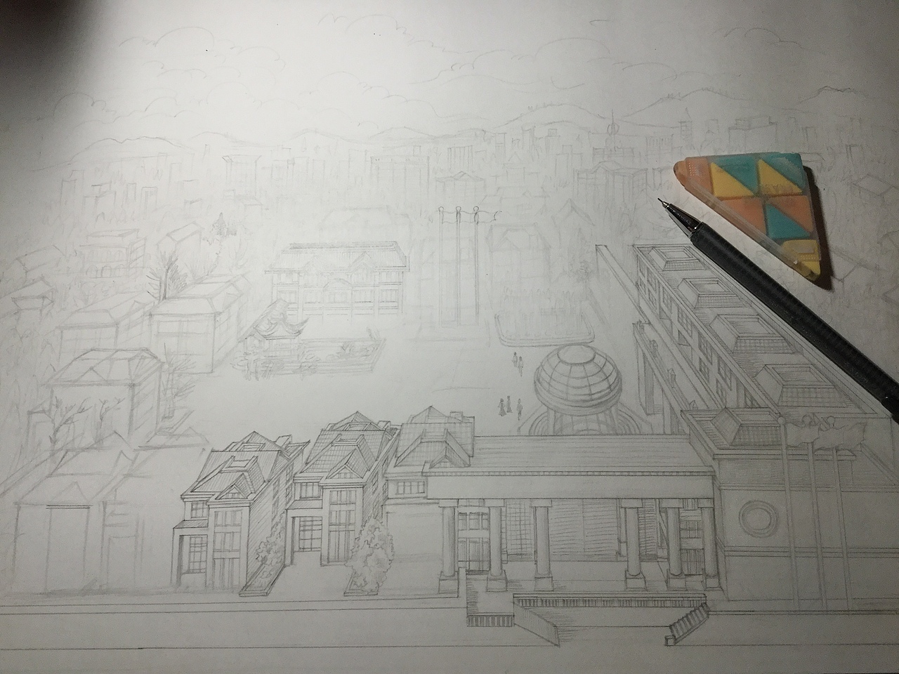 《中国华信大院图》手绘作品