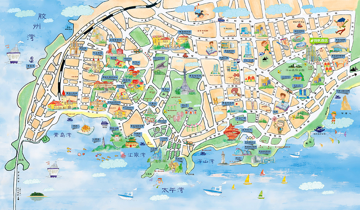 青岛手绘旅游地图（图ZMzMxNjg2NDQ=） - 商业插画 - 站酷设计师陈怡霏原创素材 - 站酷ZCOOL