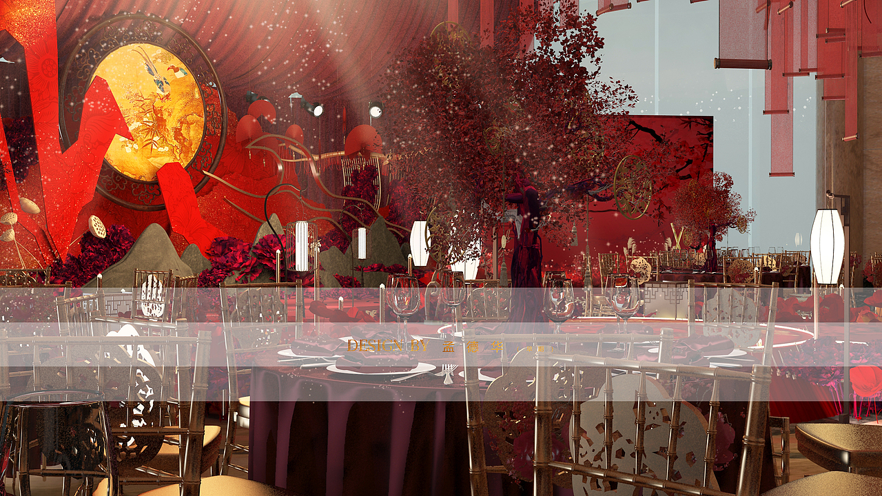 欧式圆厅内红色中式婚礼3d设计图 红色中式婚礼
