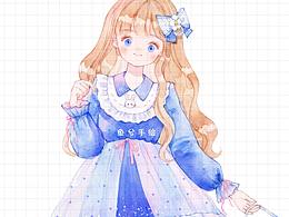 原创水彩手绘和纸胶带手帐人物