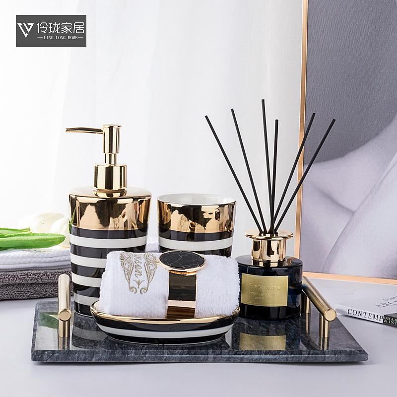 样板房卫生间木质小托盘香薰蜡烛杯摆件洗手间柜饰品