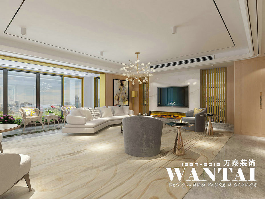 泰安国山墅装修|国山墅253m²大平层现代轻奢装修效果图