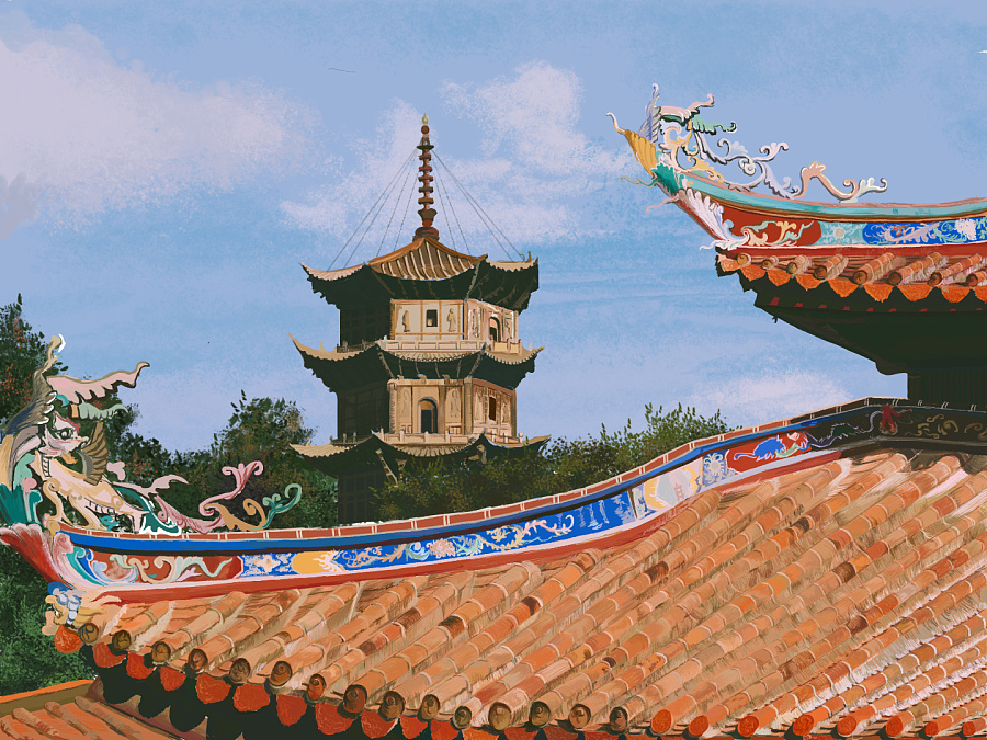 开元寺|插画习作|插画|增玲 - 原创设计作品 - 站酷 (zcool)