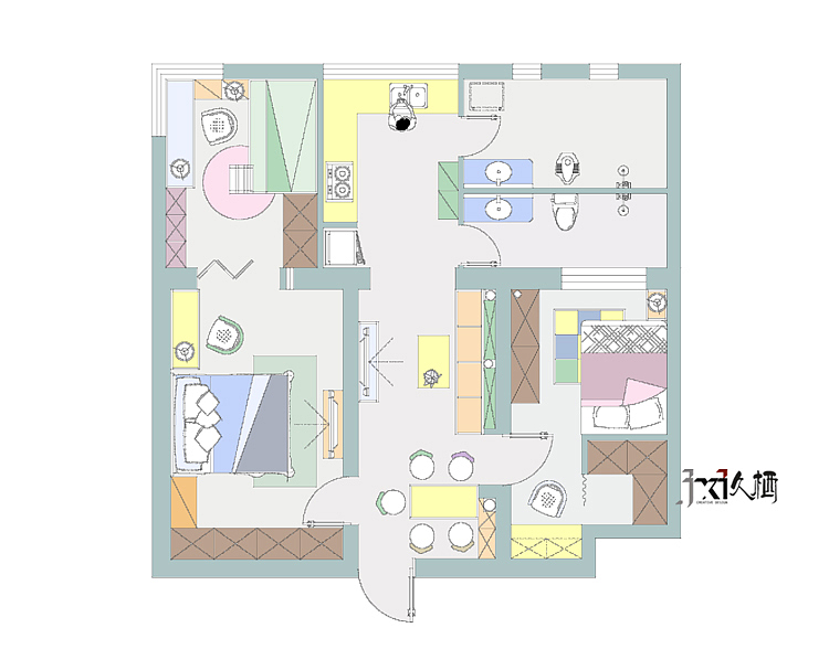 【久栖设计】北京良乡拱辰星园50㎡小户型旧房改造 混搭逆袭（图ZNjI0MjczMjQ=） - 家装设计 - 站酷设计师久栖设计原创素材 - 站酷ZCOOL