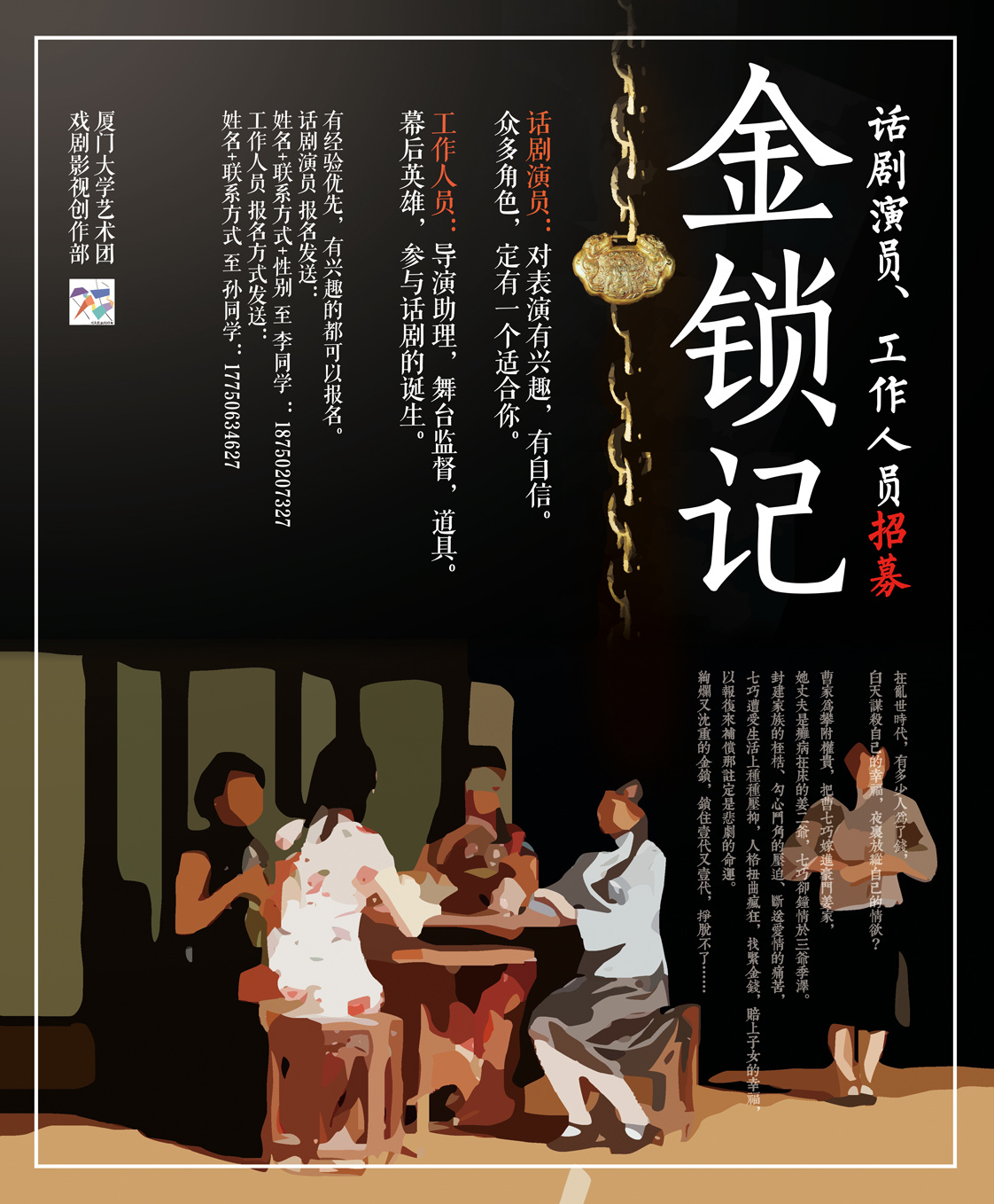 话剧《金锁记》人员招募海报