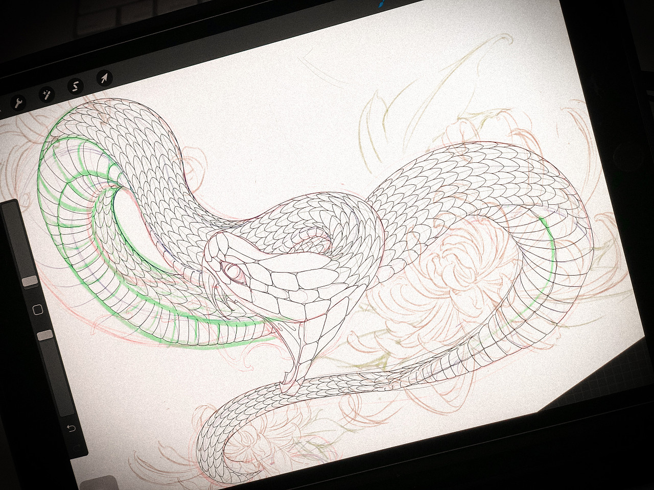 色彩蛇纹身手稿