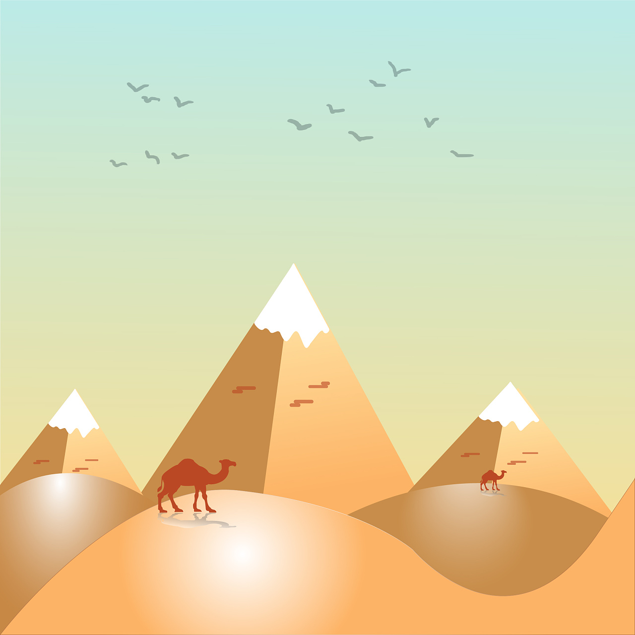 ai插画 沙漠骆驼金字塔
