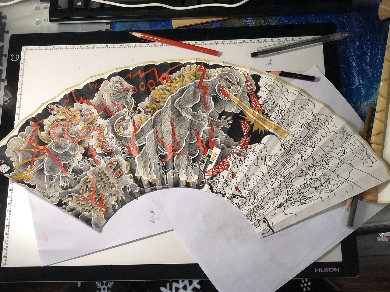 浮世绘哥斯拉扇面