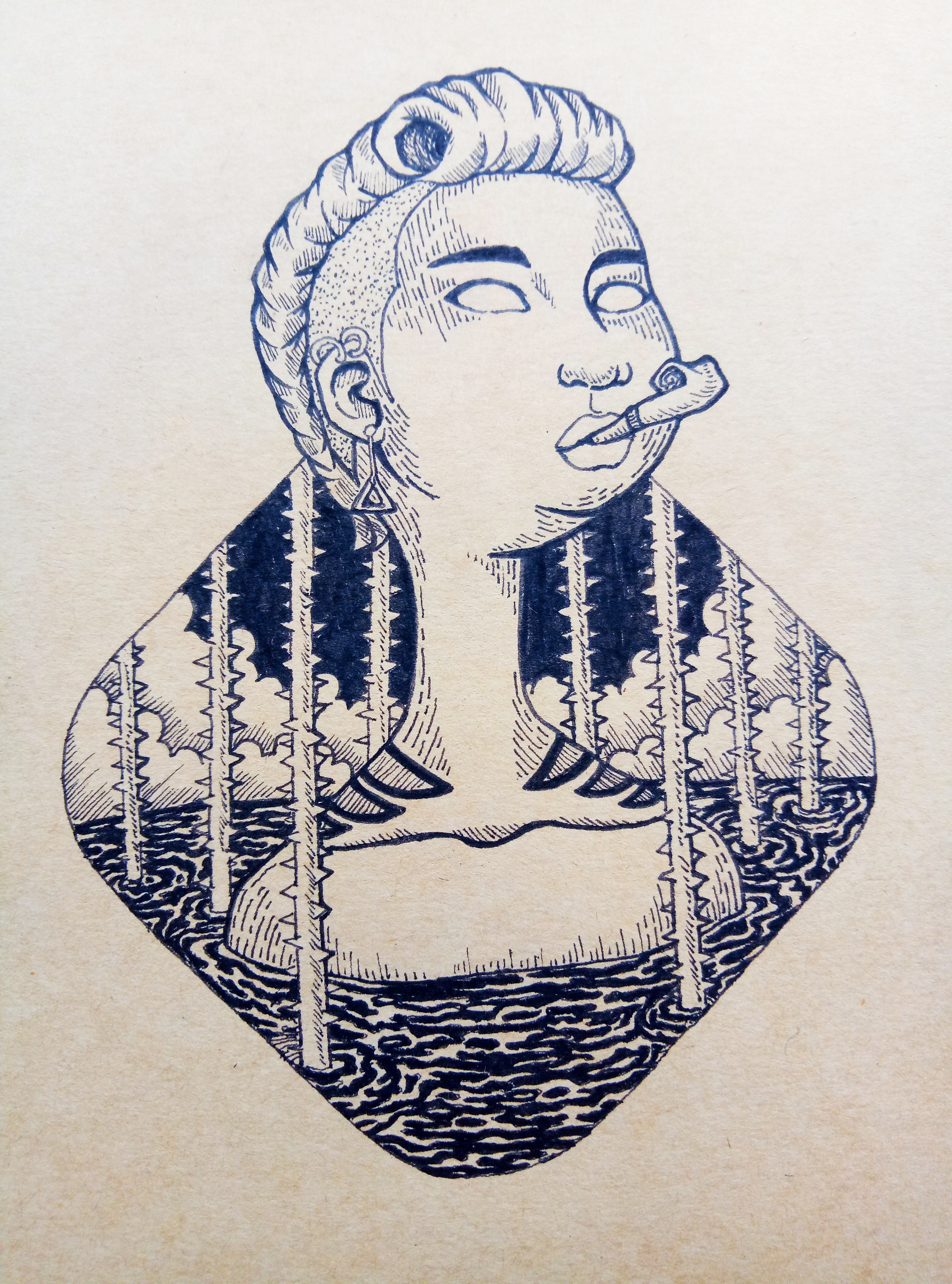 手绘黑白插画《怪诞的人》