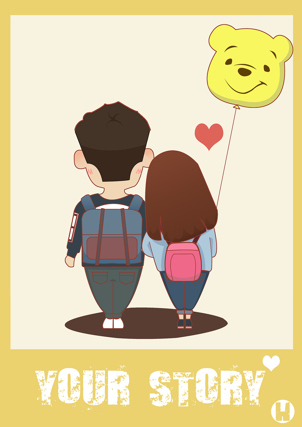 偷拍情侣背影插画