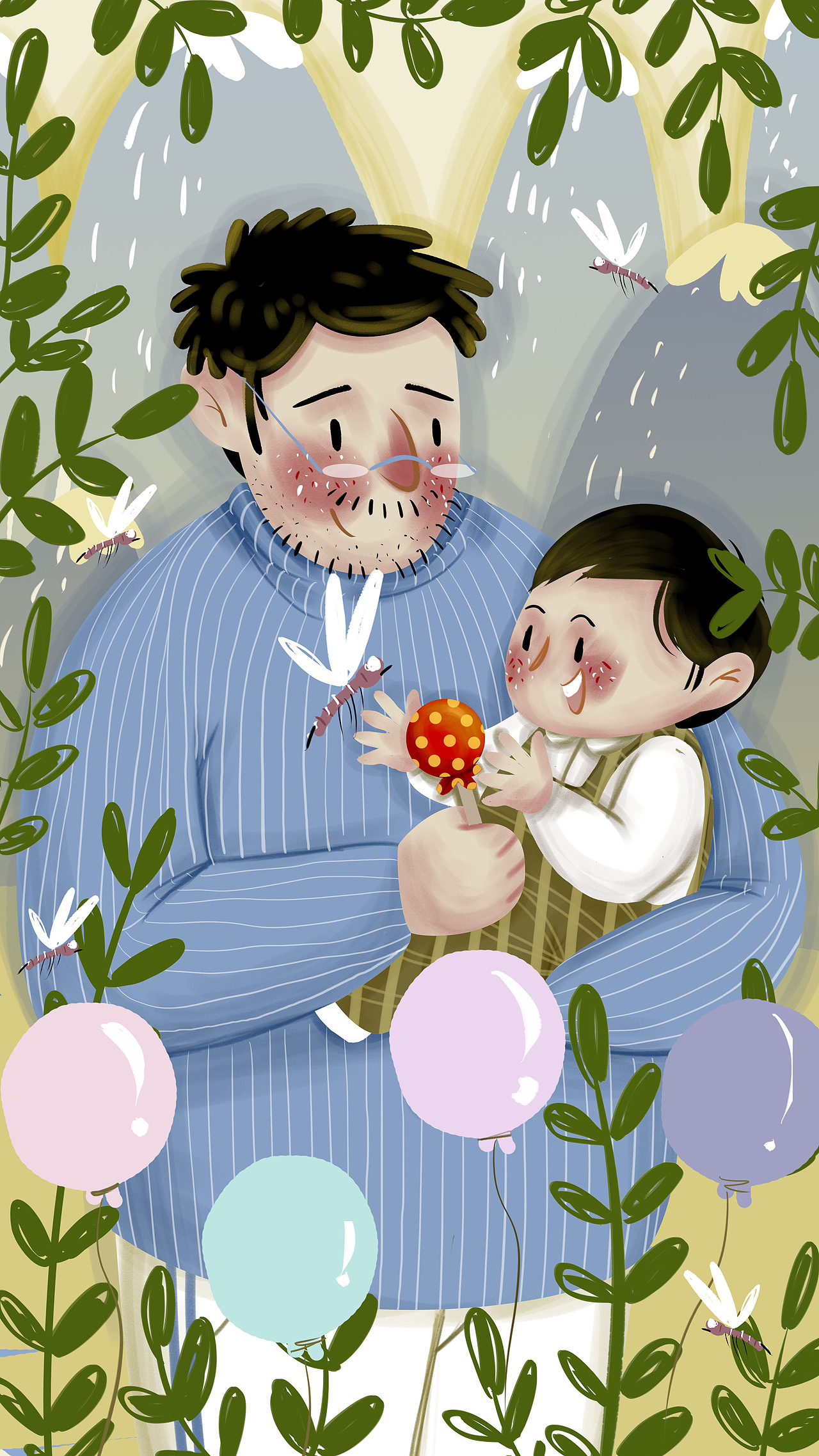父亲节小清新治愈系插画