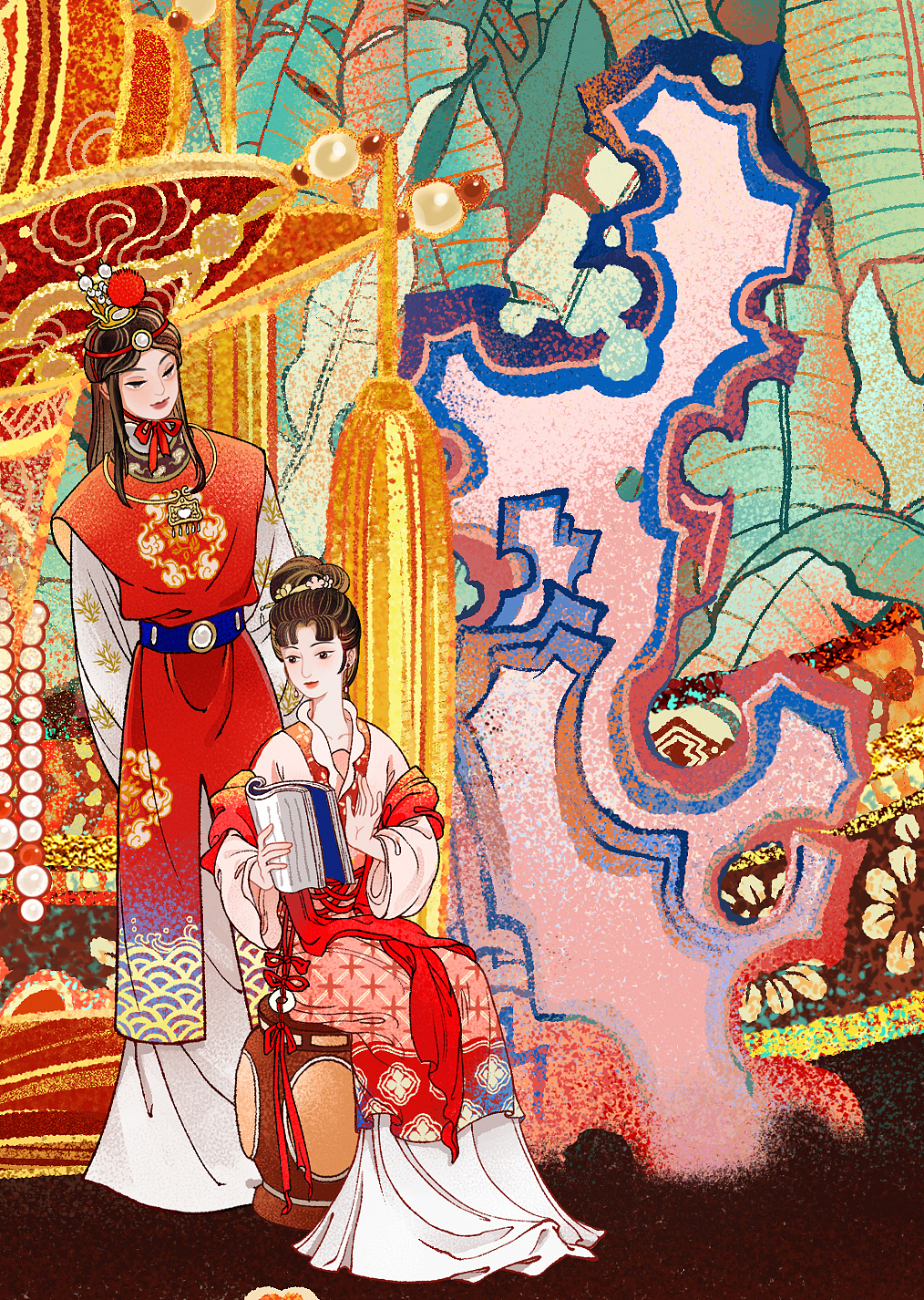 红楼梦-共读西厢（图ZMzE1MTc5MTAw） - 商业插画 - 站酷设计师插画师宴山原创素材 - 站酷ZCOOL