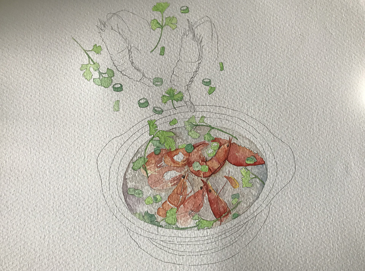 潮汕水彩美食系列砂锅粥