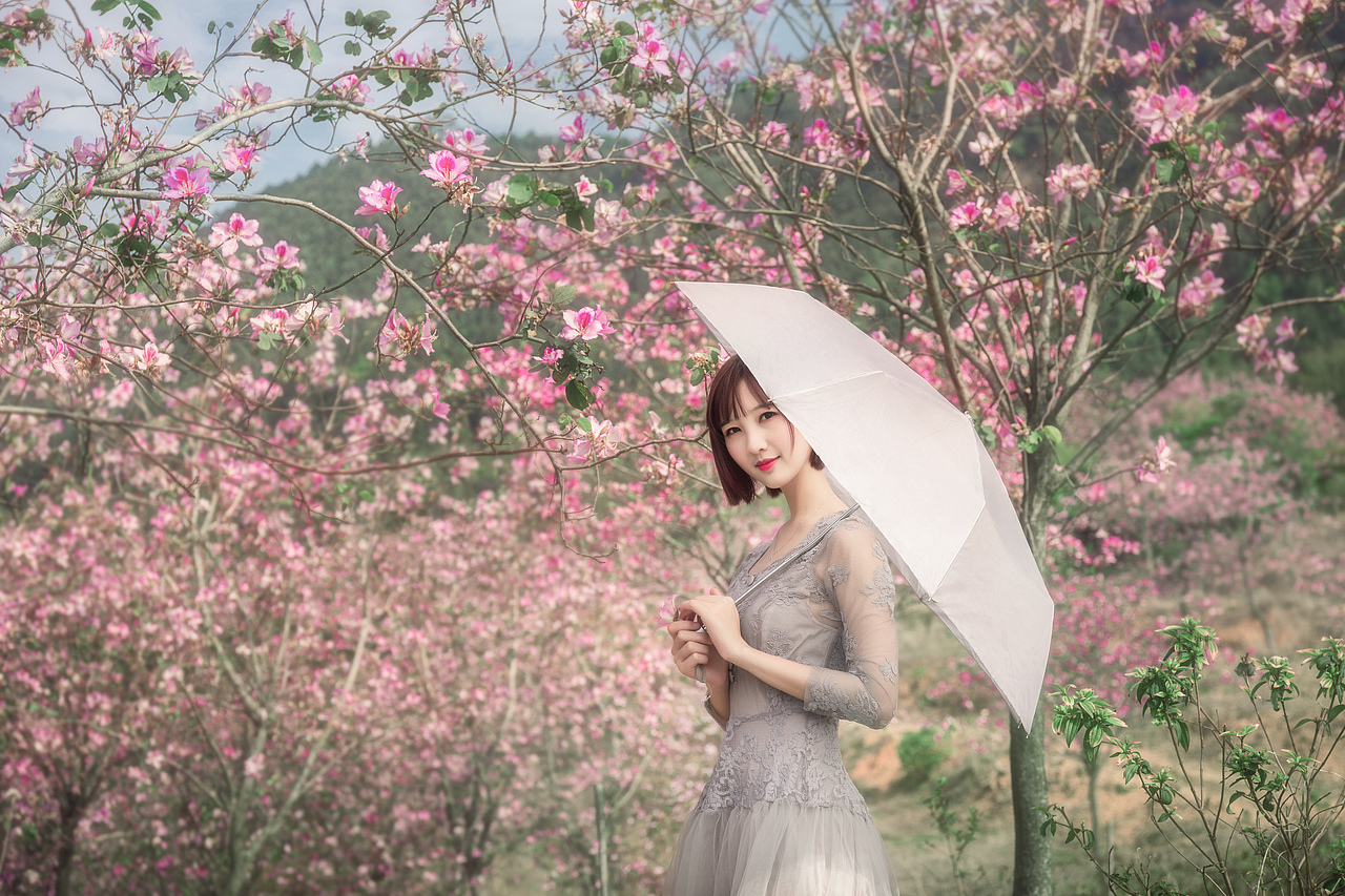 唯美柔和紫荆花人像