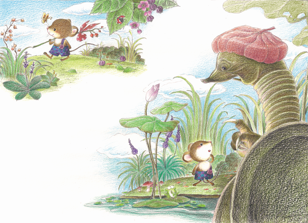 纯彩铅手绘儿童绘本习作《小老鼠去旅行》