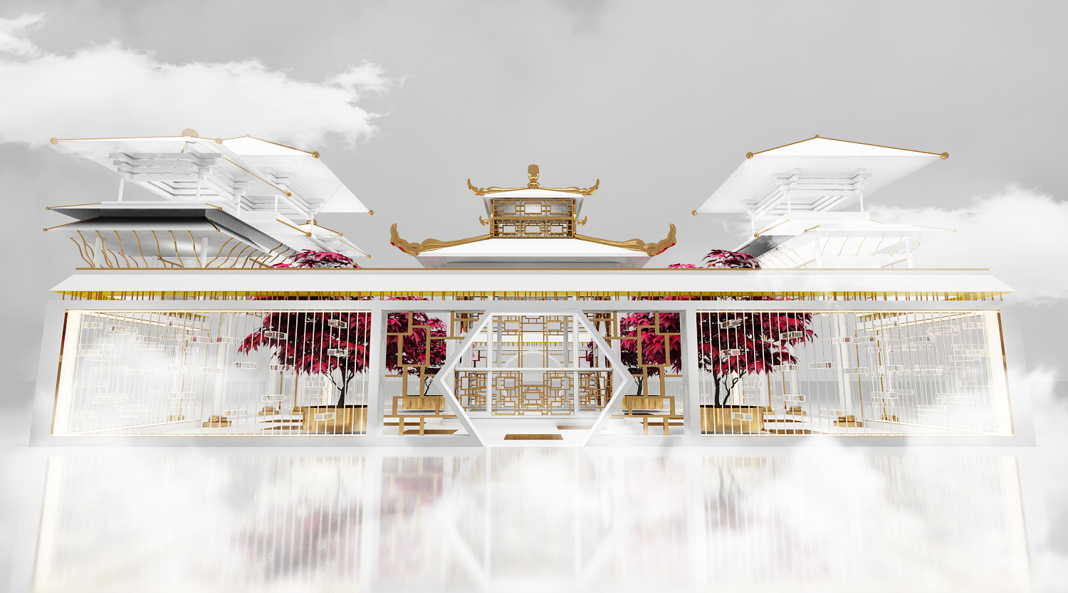 新中式枫叶天宫展台美陈