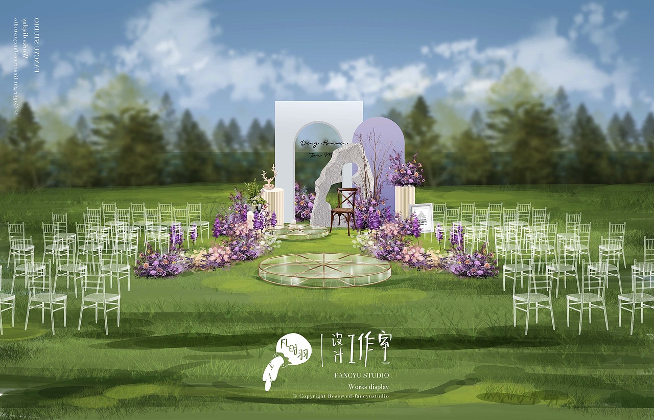 婚礼手绘 | 户外紫色系婚礼（图ZMjU3ODg1MDA4） - 舞台美术 - 站酷设计师凡时羽设计工作室原创素材 - 站酷ZCOOL