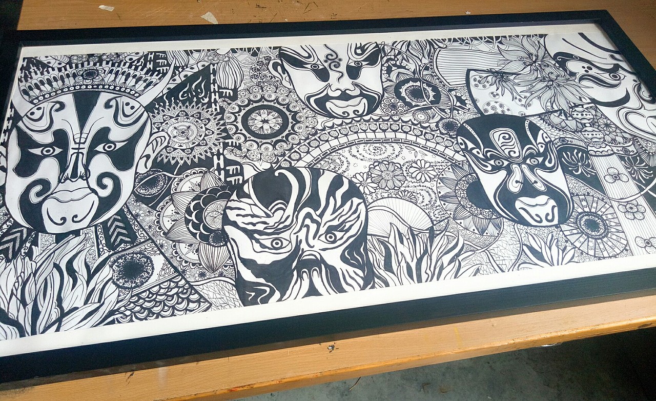 京剧脸谱黑白装饰画