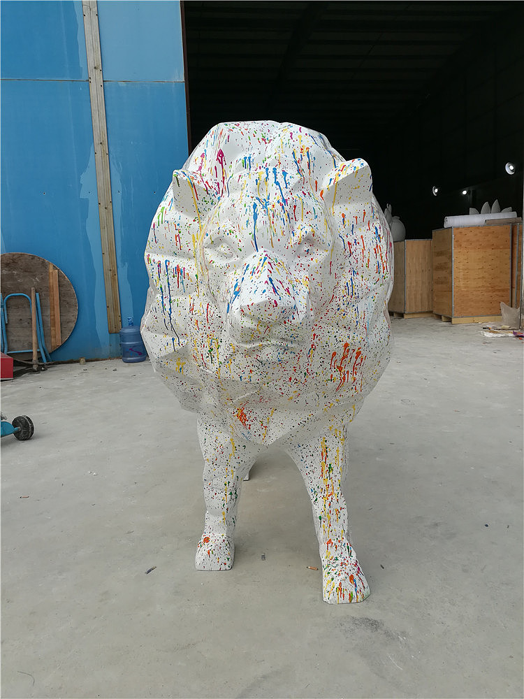 定制玻璃钢防石头狮子雕塑酒店门口景观摆件形象吉祥物