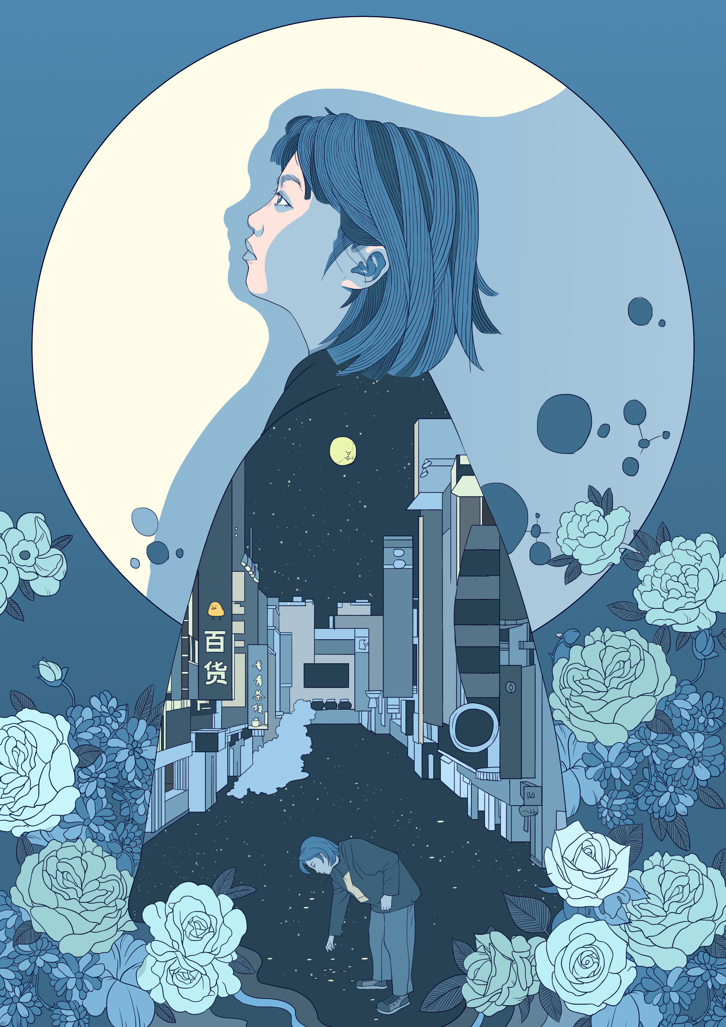 月亮与六便士|插画|商业插画|jun孔子君 - 原创作品 - 站酷 (zcool)