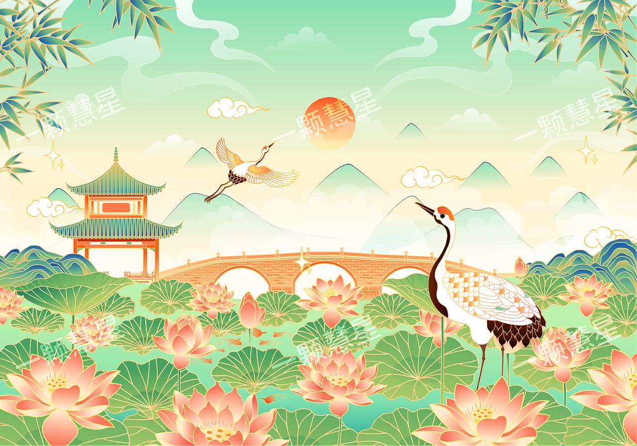 国风园林山水（图ZMjU2NTE0NTAw） - 商业插画 - 站酷设计师晚风在画画原创素材 - 站酷ZCOOL