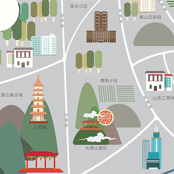 手绘地图烟台30版沙盘模型